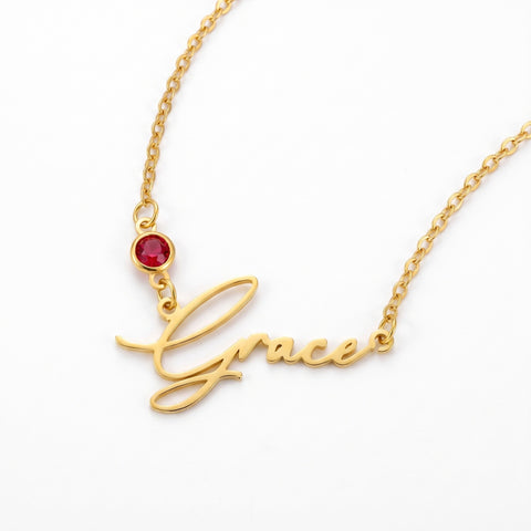 Fijne naamketting met geboortesteen