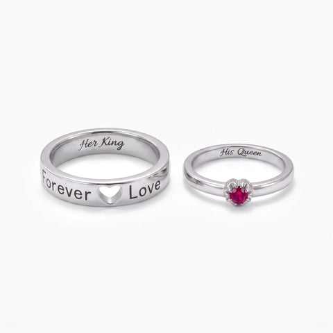 Personalized Couple Rings with Heart Birthstone