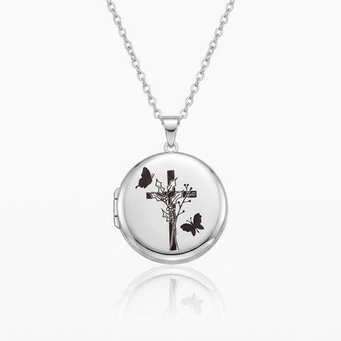 Personalized Birth Flower Cross Locket Necklace with Photo