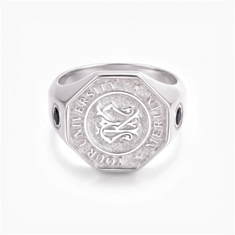Custom Monogram Initials Graduation Signet Ring with Birthstone