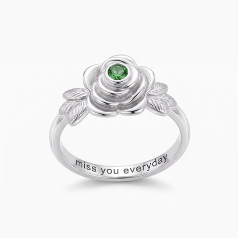 Rose Flower Cremation Urn Ring with Birthstone