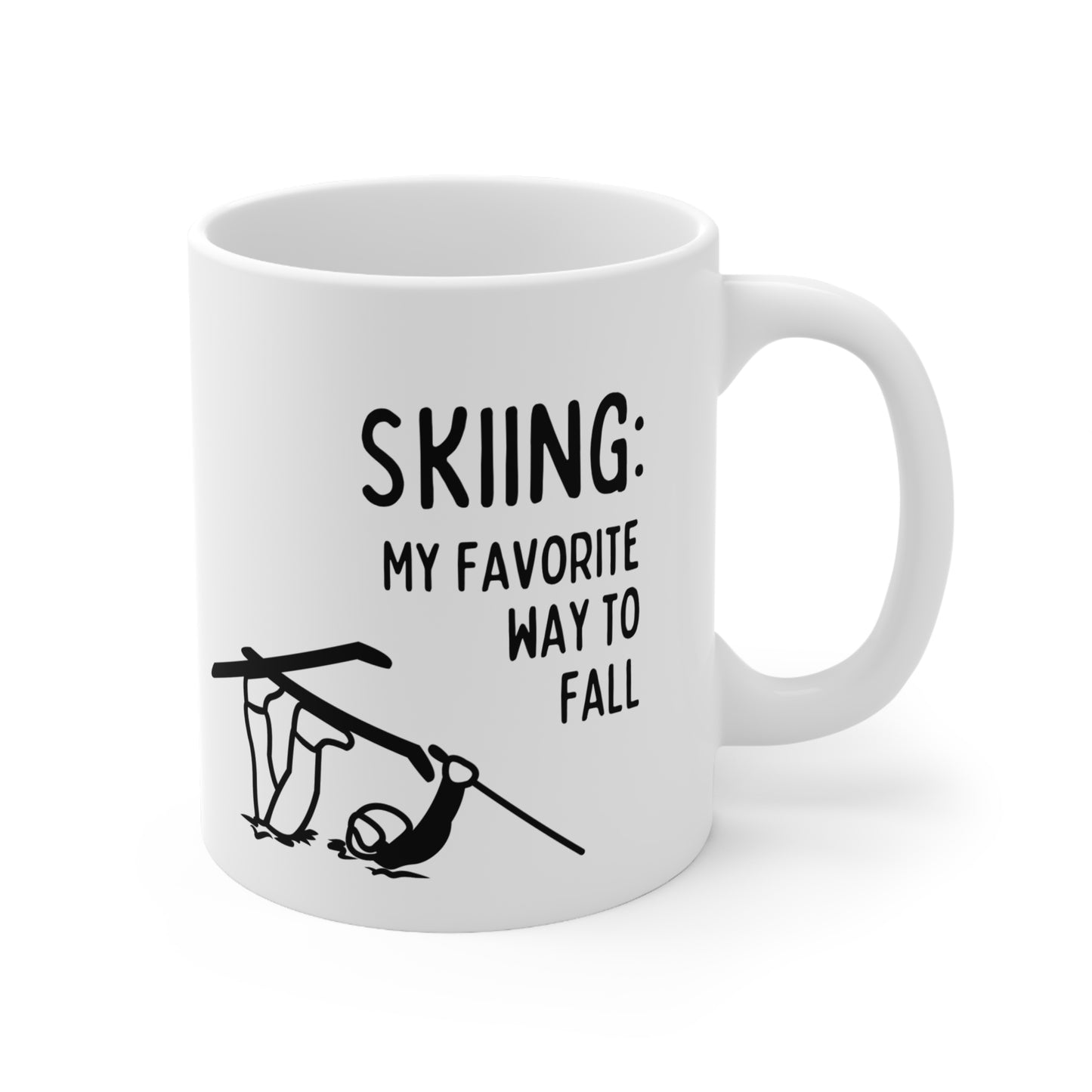 Skiing my favorite way to fall, Beginner Ski Themed Quote 11oz Ceramic Mug