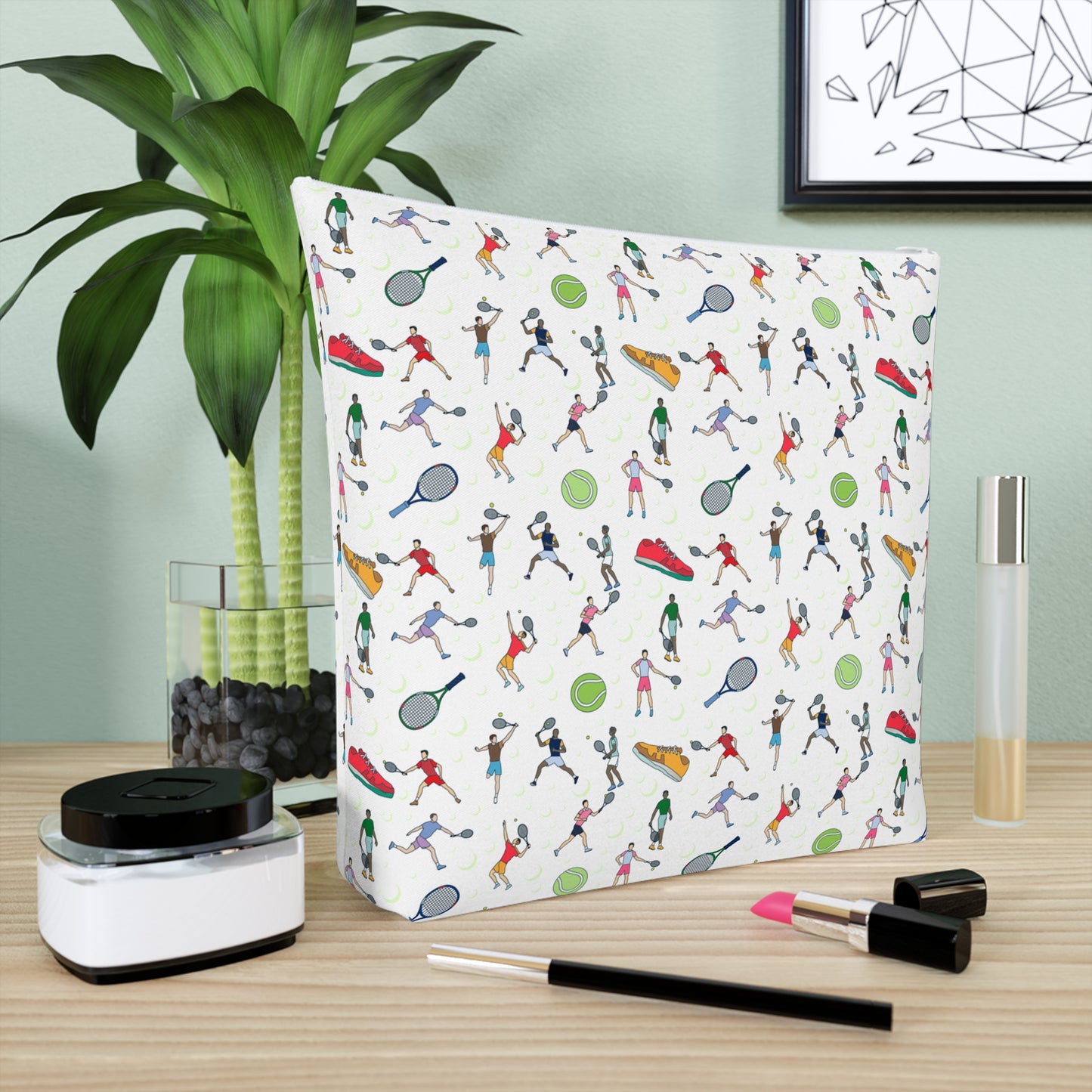 Tennis Print Cotton Cosmetic Bag/Makeup Organizer & Travel Pouch