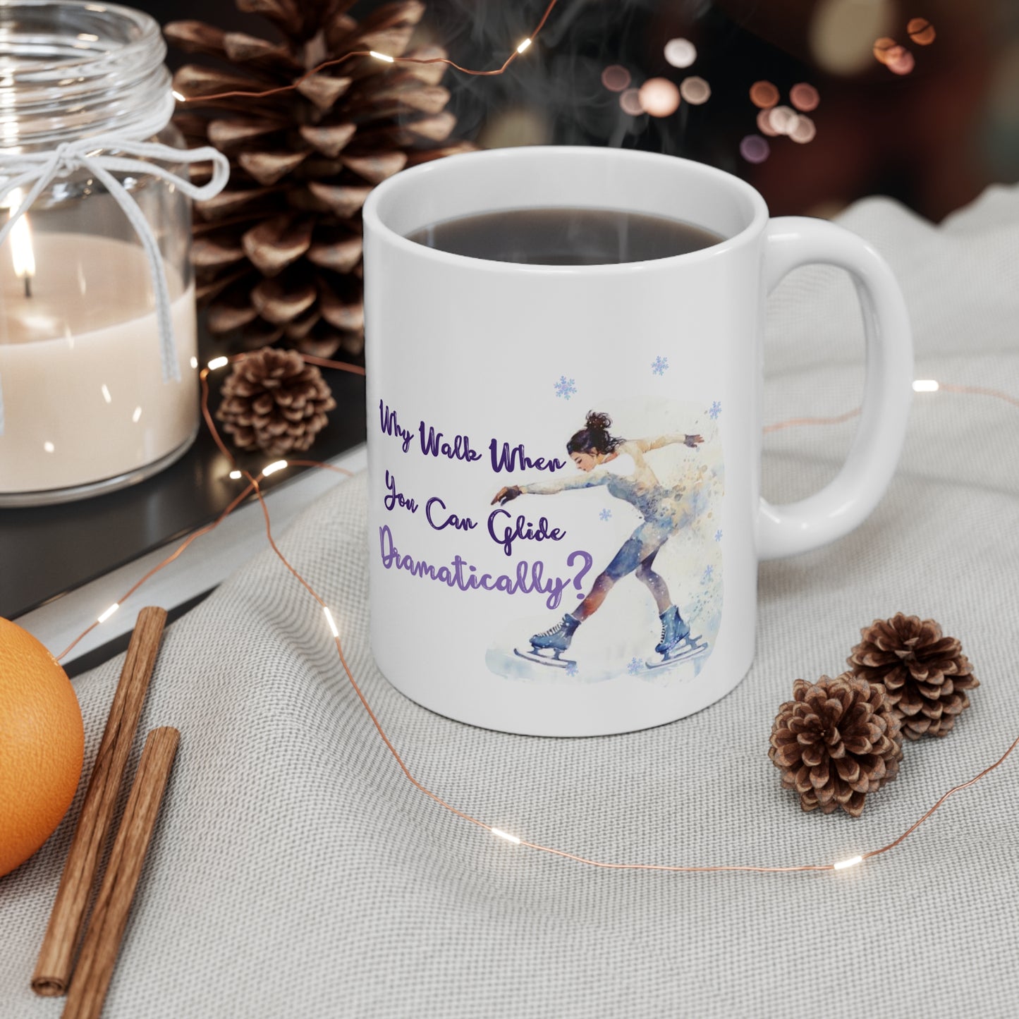 Glide Dramatically (Brown) Ice Skating Themed 11oz Ceramic Mug