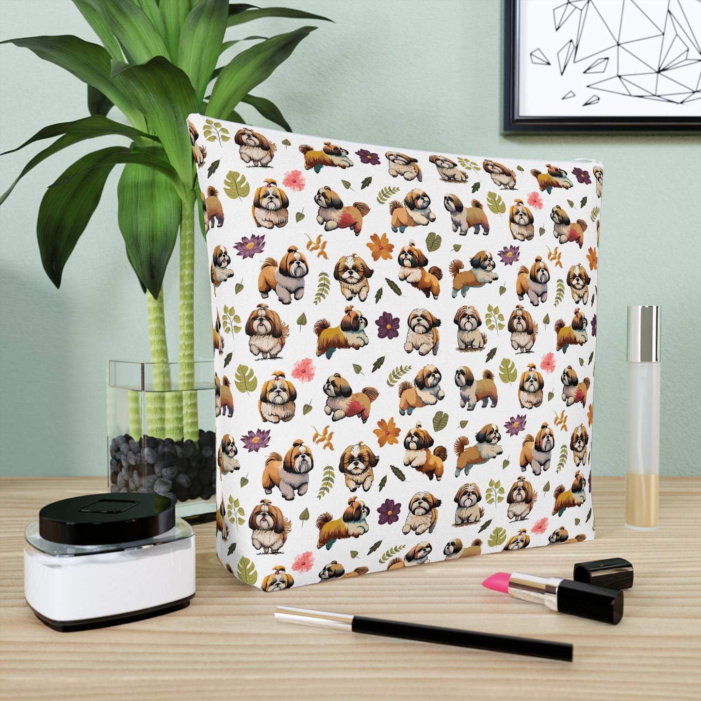 Shih Tzu Print Cotton Cosmetic Bag/Makeup Travel Pouch