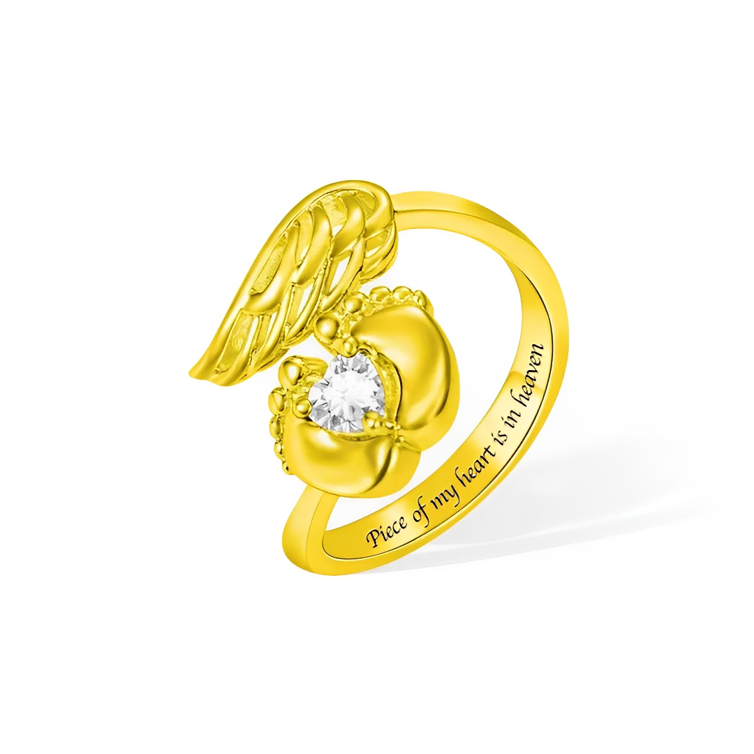 Personalized Baby Memorial Ring, With Wings, Feet and Birthstone