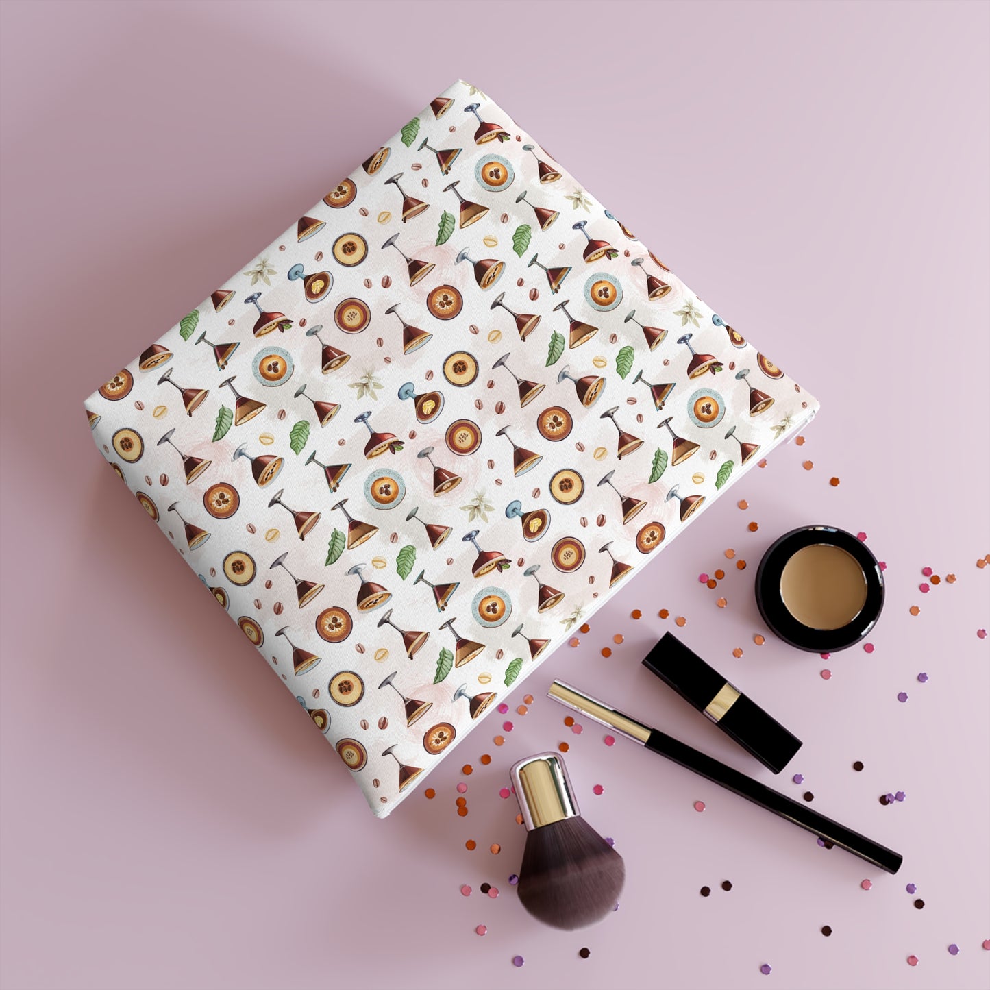 Espresso Martini Print Cotton Cosmetic Bag/Makeup Travel Pouch