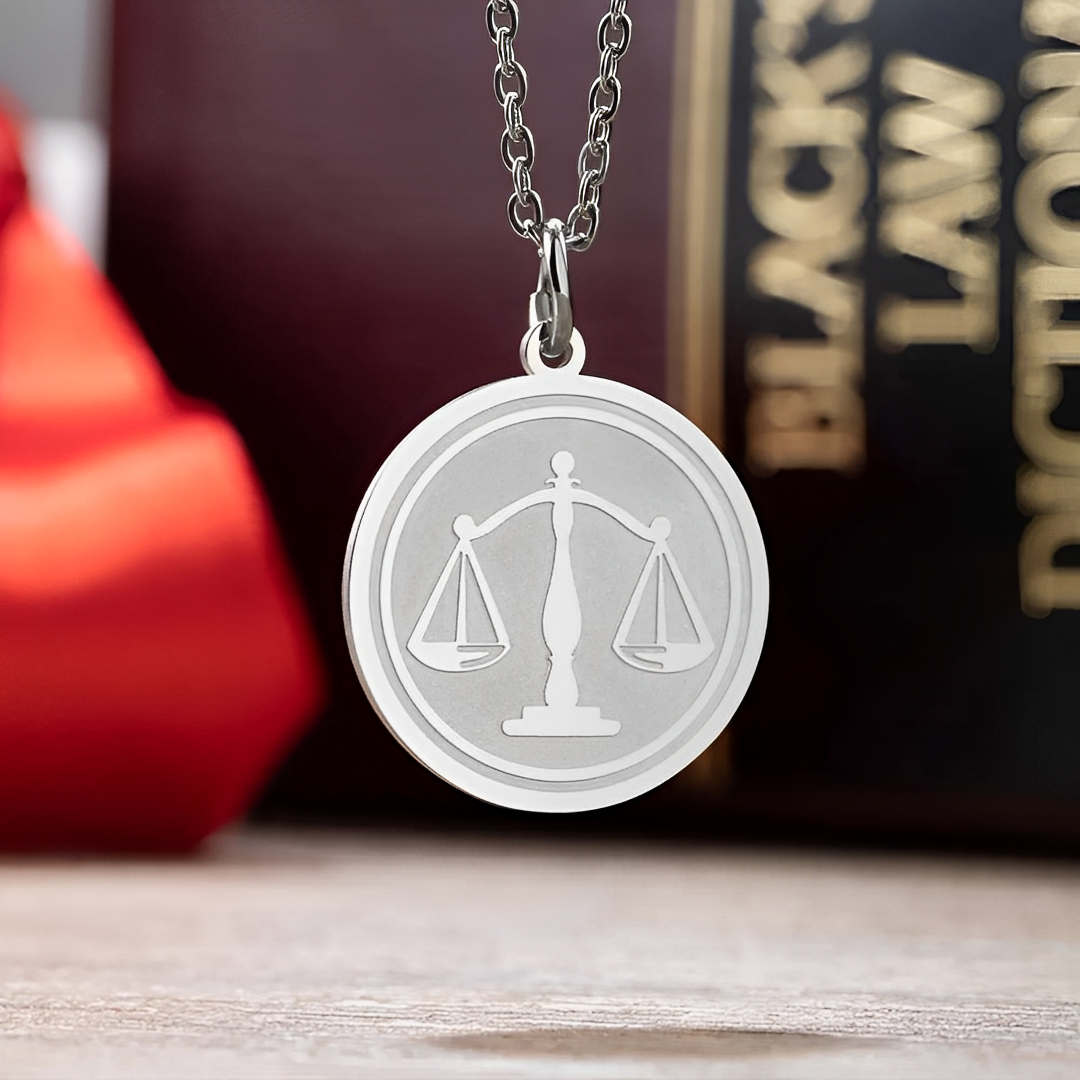 Customized Scale of Justice Necklace with Text Engraving