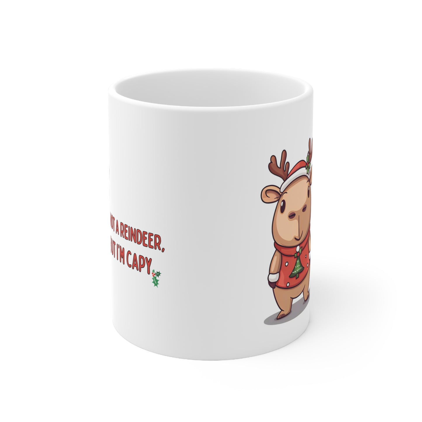 Christmas Reindeer Capybara Themed 11oz Ceramic Mug