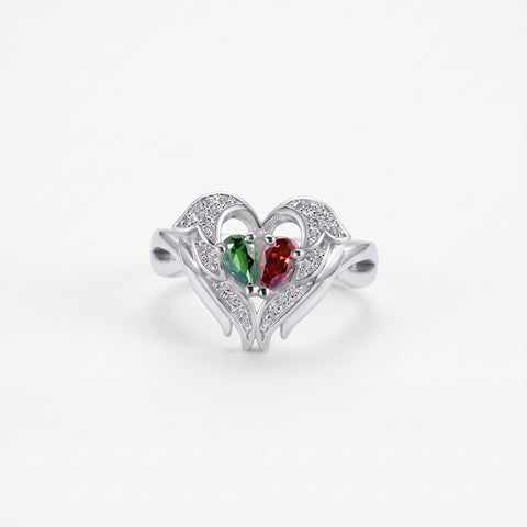 Custom Angel Wings Ring with Two Birthstones