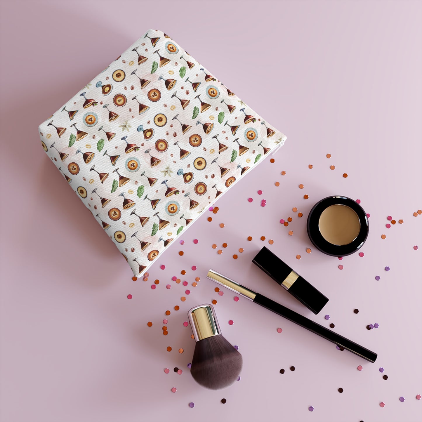 Espresso Martini Print Cotton Cosmetic Bag/Makeup Travel Pouch