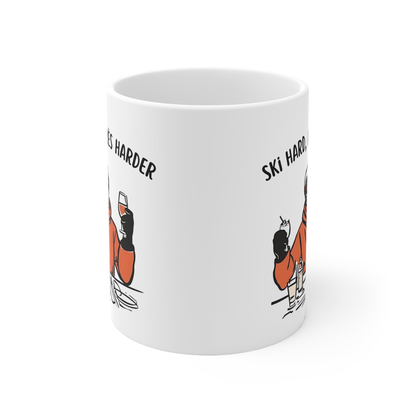 Ski Hard Apres Harder, Ski Winter Sports Themed 11oz Ceramic Mug