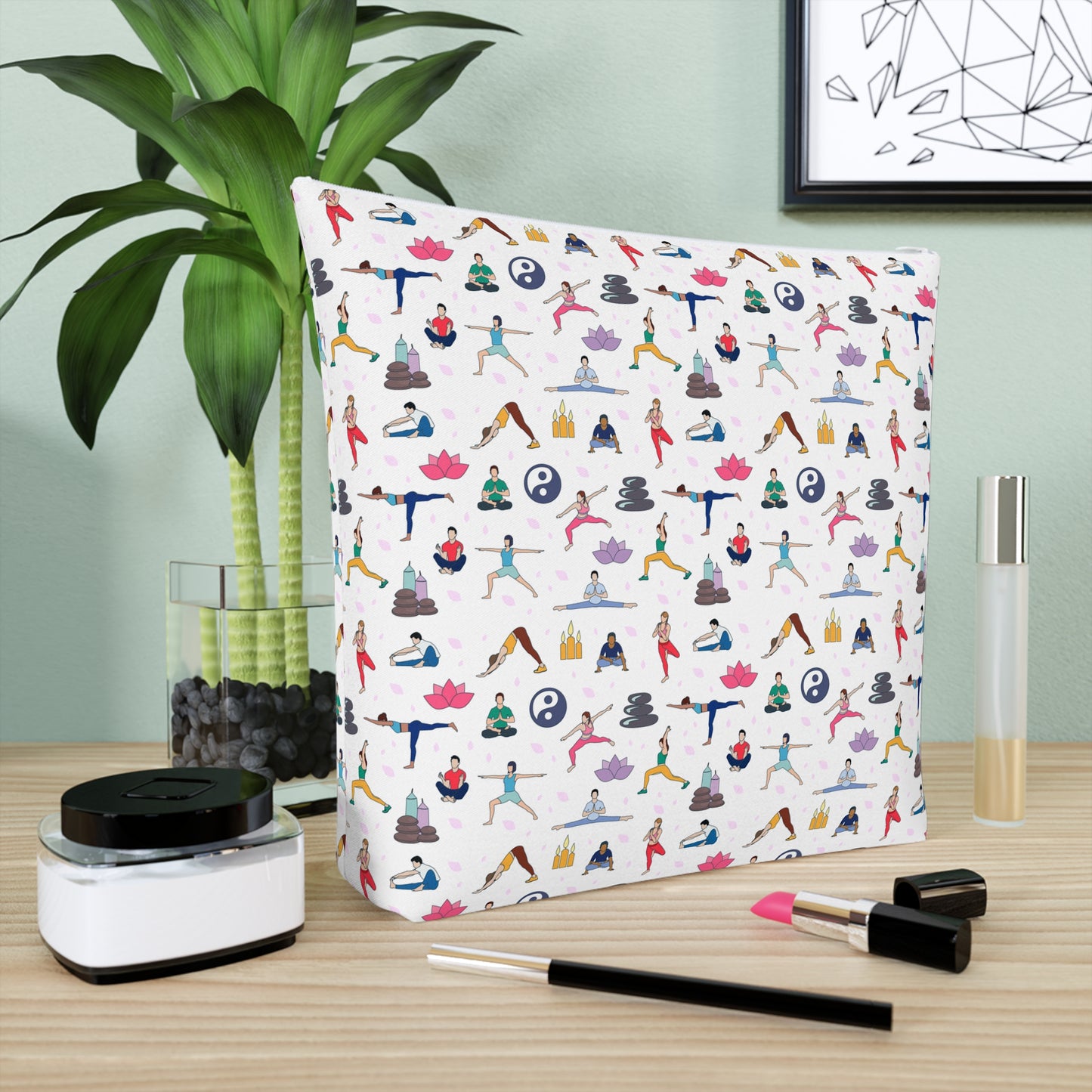 Yoga Print Cotton Cosmetic Bag/Makeup Organizer & Travel Pouch