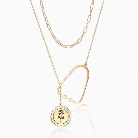 Personalized Birth Flower Stethoscope Necklace
