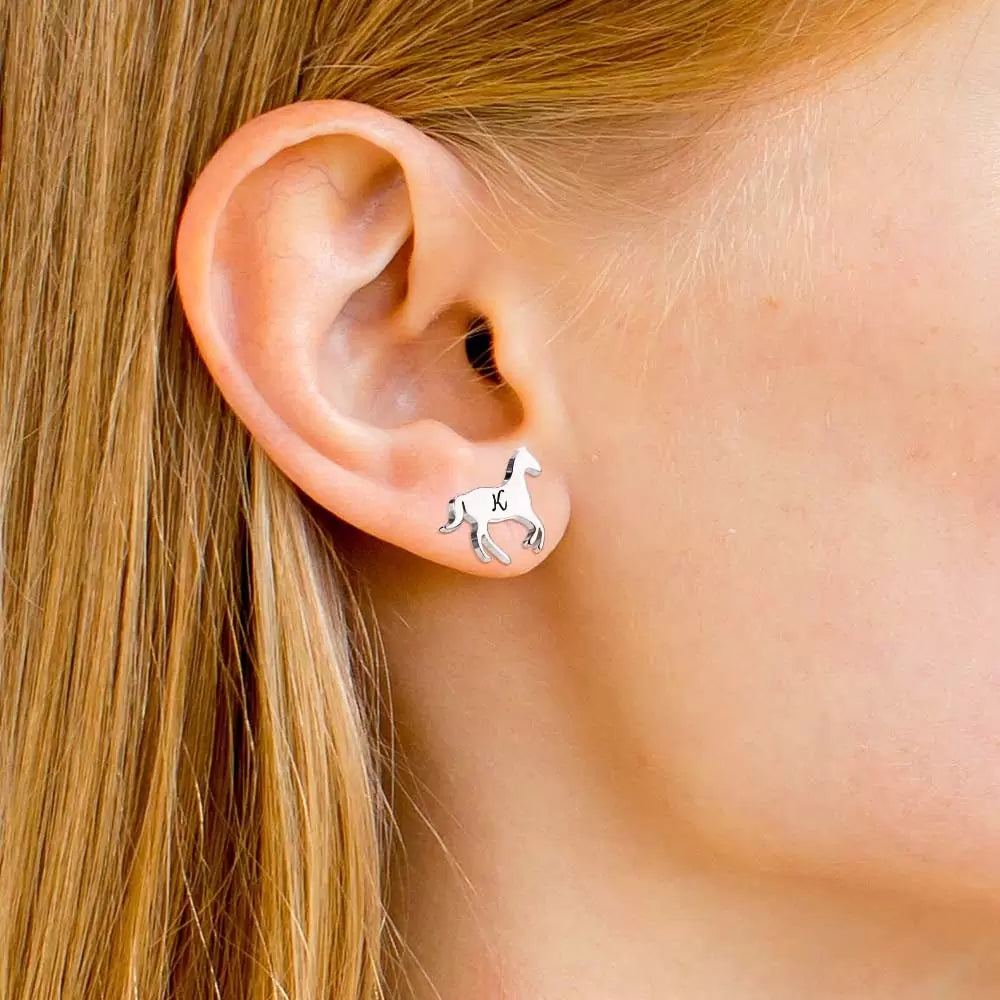 Horse Stud Earrings with Custom Initials