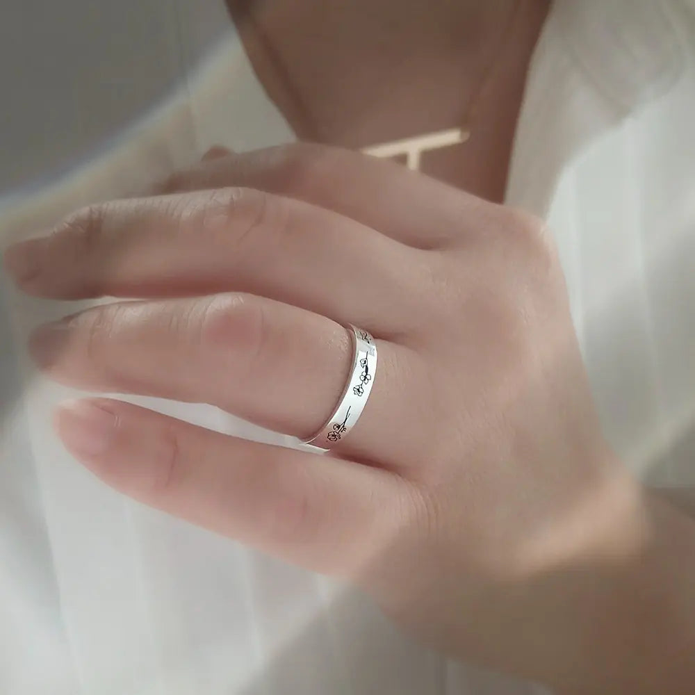 Personalized Name & Birth Flower Ring