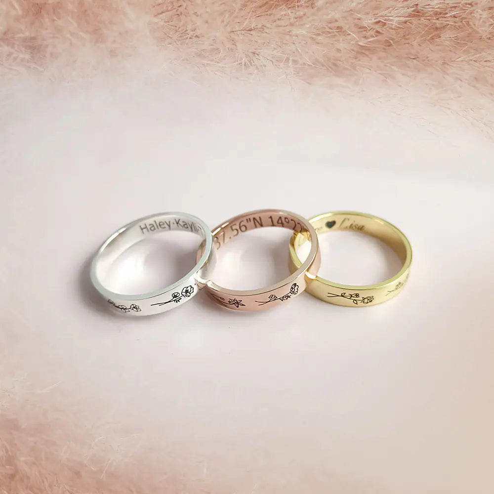 Personalized Name & Birth Flower Ring