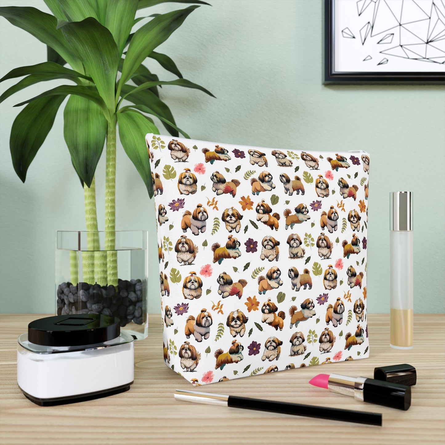 Shih Tzu Print Cotton Cosmetic Bag/Makeup Travel Pouch