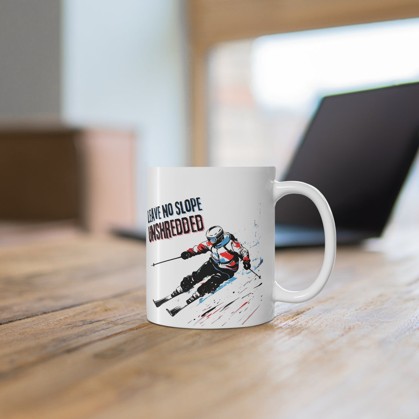 Left No Slope Unshredded, Ski Expert Themed Quote 11oz Ceramic Mug