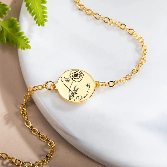 Personalized Name & Birth Flower Bracelet