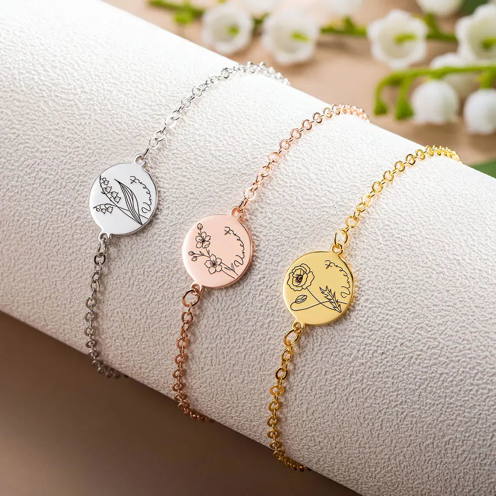 Personalized Name & Birth Flower Bracelet