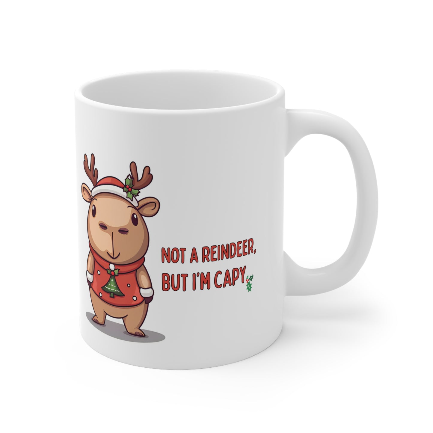 Christmas Reindeer Capybara Themed 11oz Ceramic Mug