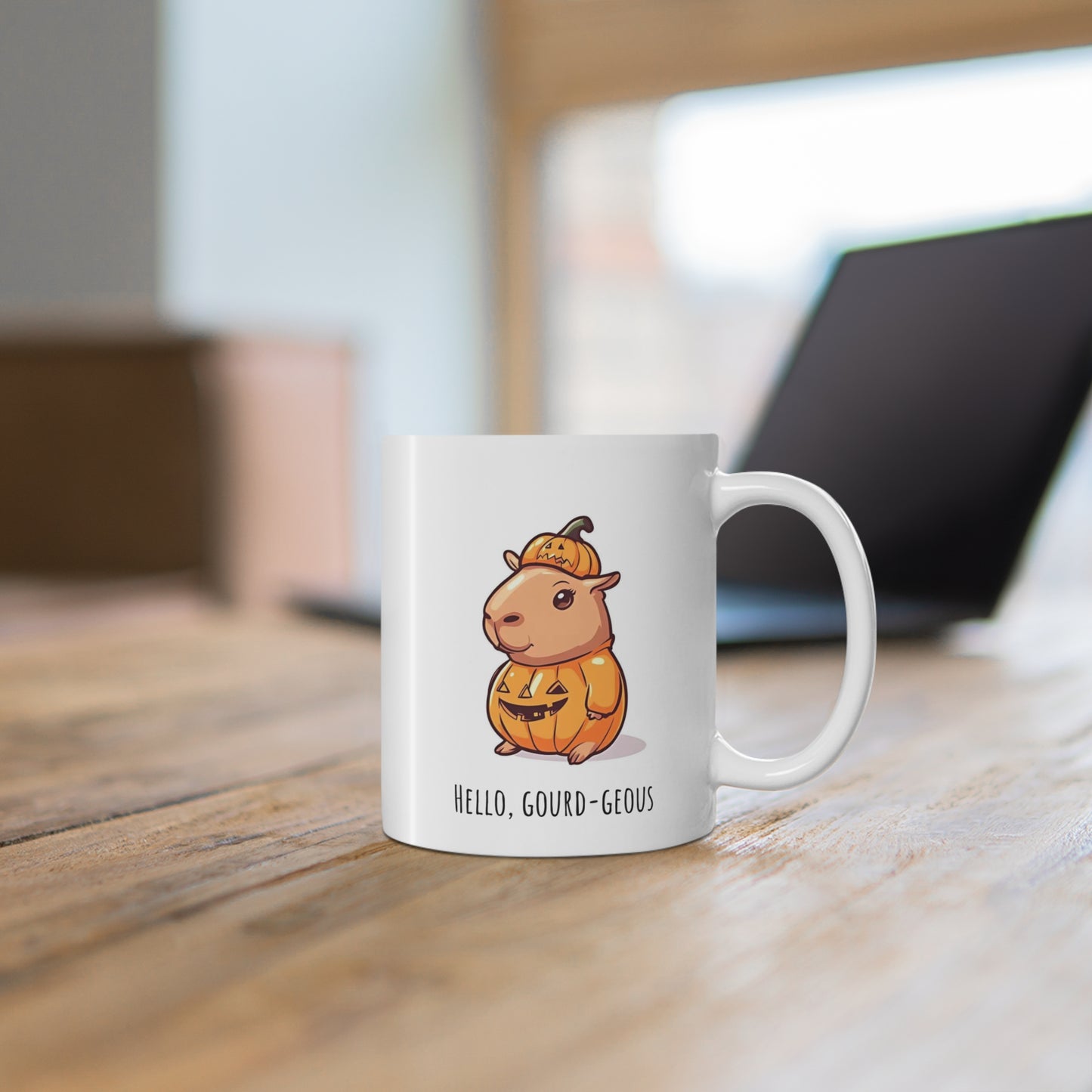 Hello Gourd-geous Pumpkin Capybara Costume Themed 11oz Ceramic Mug