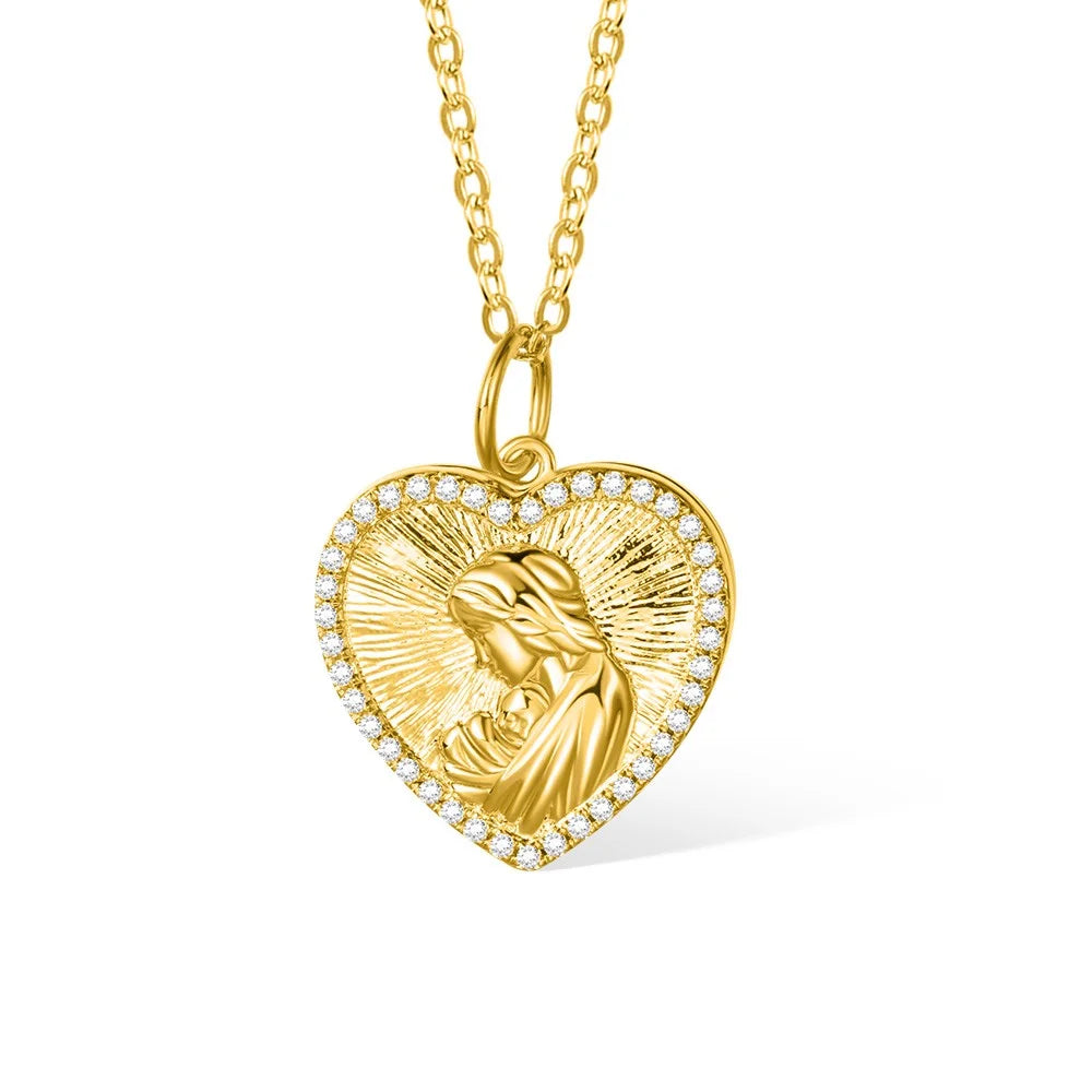 Personalized 3D Embossed Maternal Love Heart Necklace