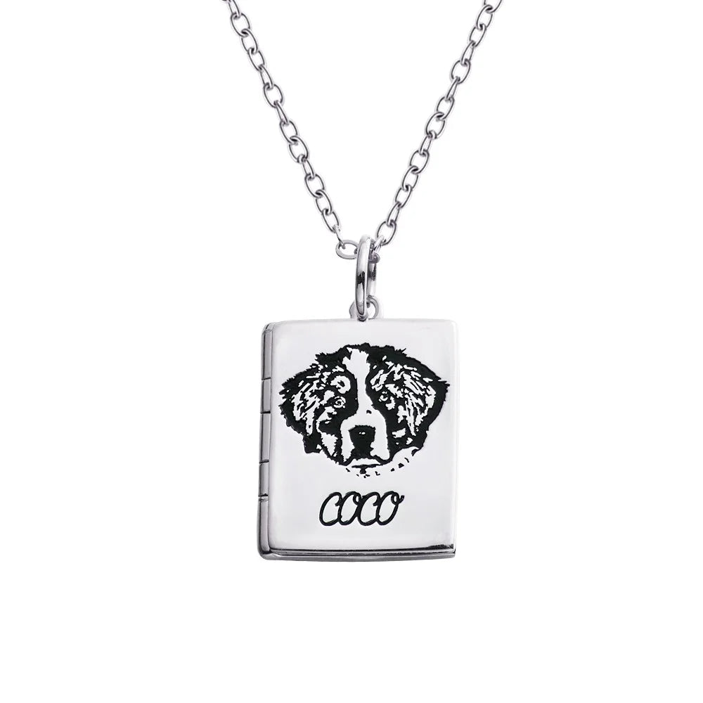 Personalized Pet Portrait Book Locket Necklace