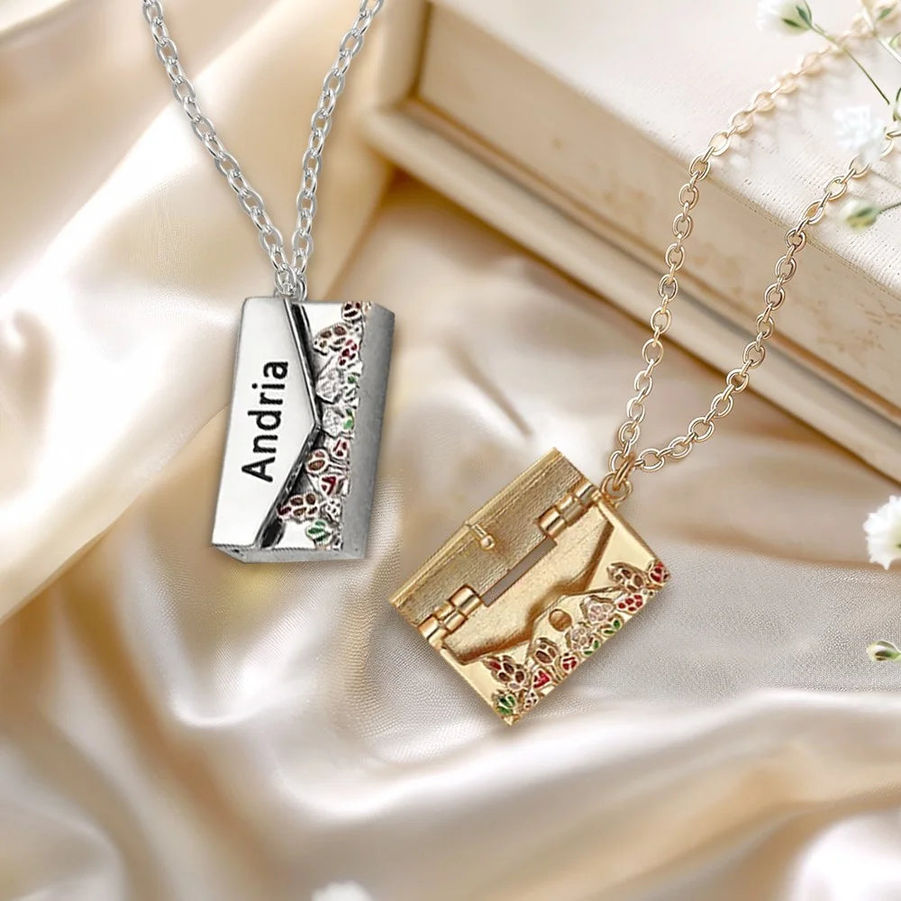 Custom Engraved Hidden Message Envelope Necklace