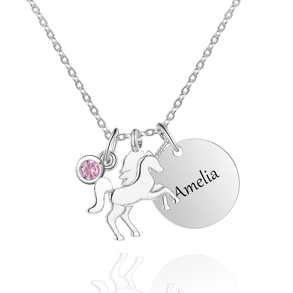 Personalized Lucky Unicorn Necklace with Birthstone