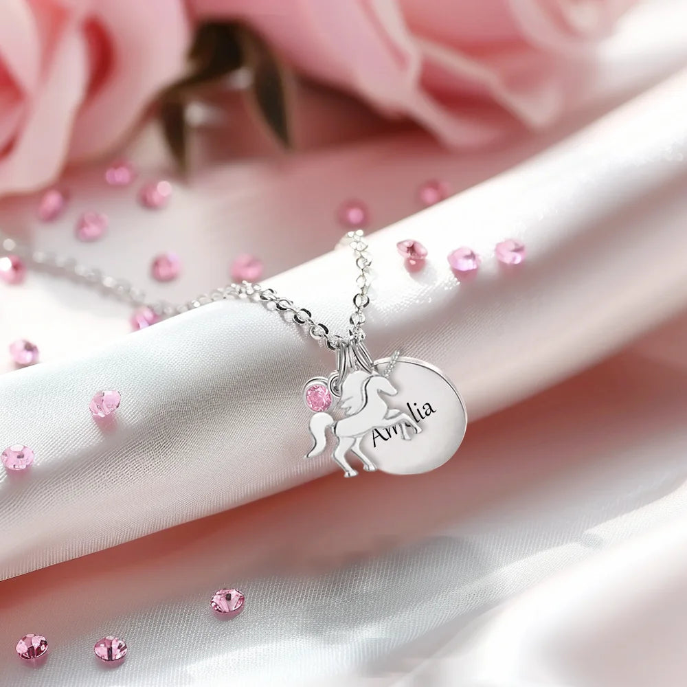 Personalized Lucky Unicorn Necklace with Birthstone