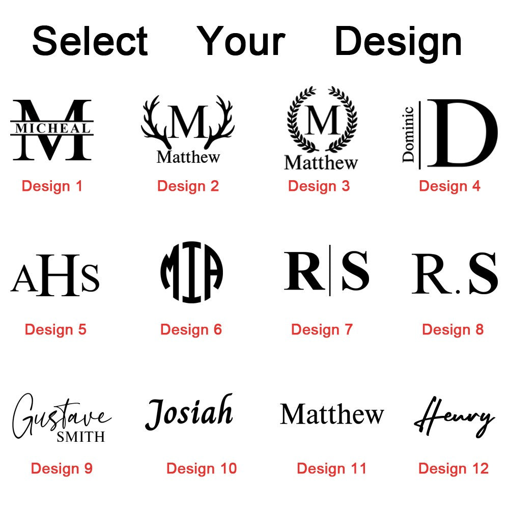 Design chart: 12 monogram and name designs to choose from