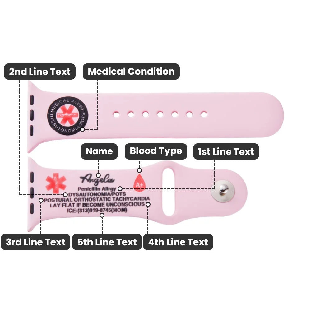 Engraved Medical Alert Silicone Smart Watch Band