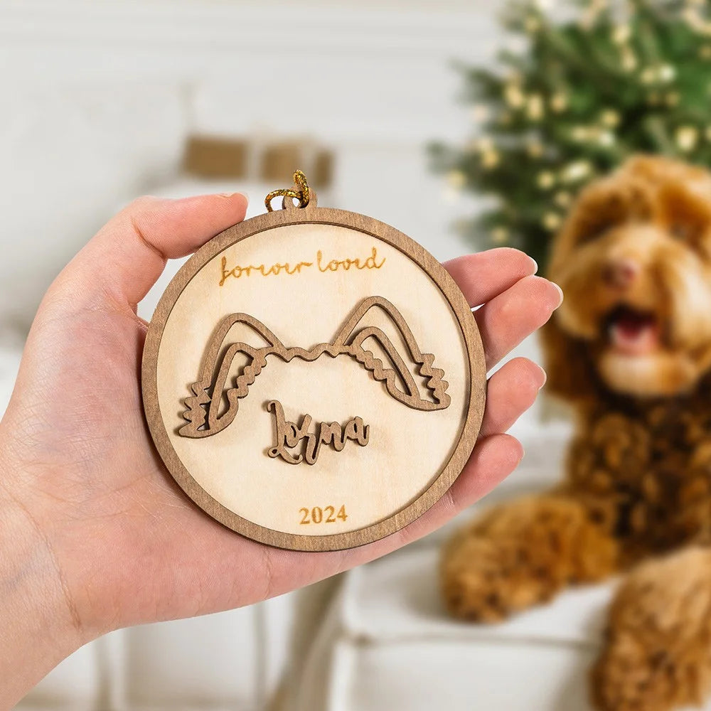 Personalized Dog Ears Wooden Christmas Tree Memorial Ornament