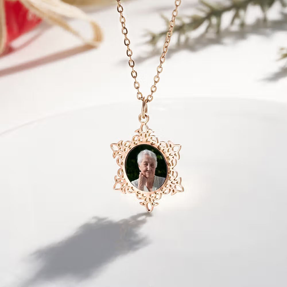 Custom Photo Snowflake Necklace