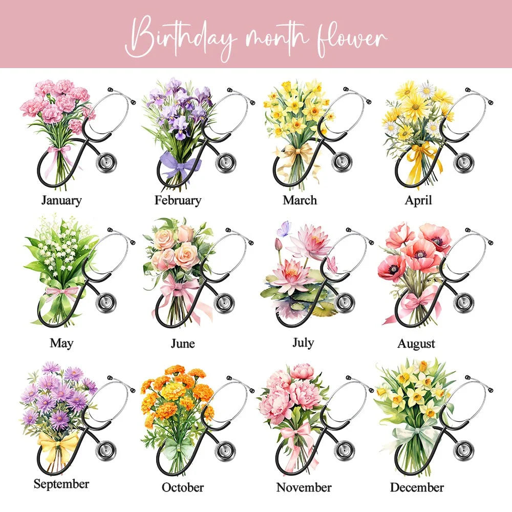 Custom Name Birth Flower Stethoscope Case