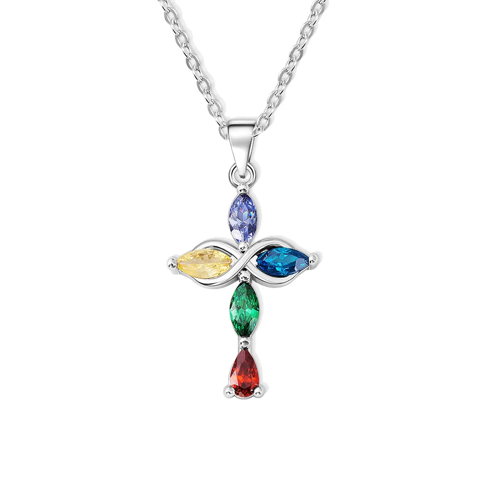 Custom Family Birthstones Infinite Cross Necklace