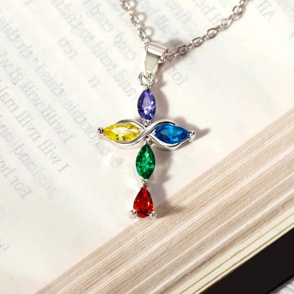Custom Family Birthstones Infinite Cross Necklace