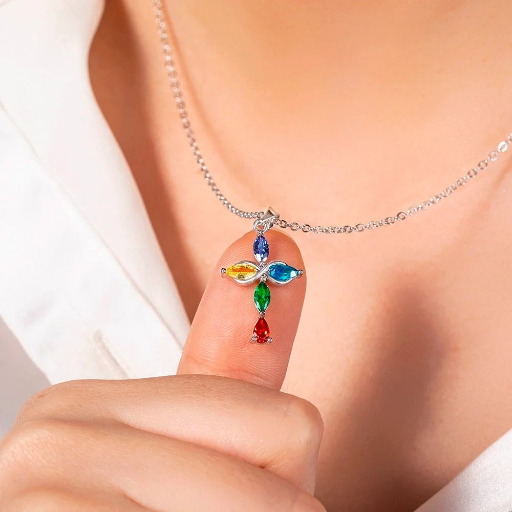 Custom Family Birthstones Infinite Cross Necklace
