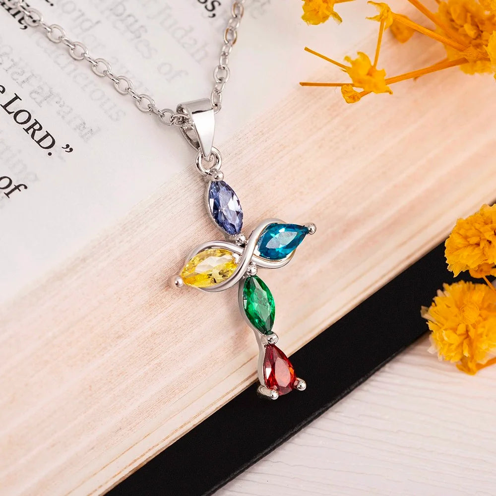 Custom Family Birthstones Infinite Cross Necklace
