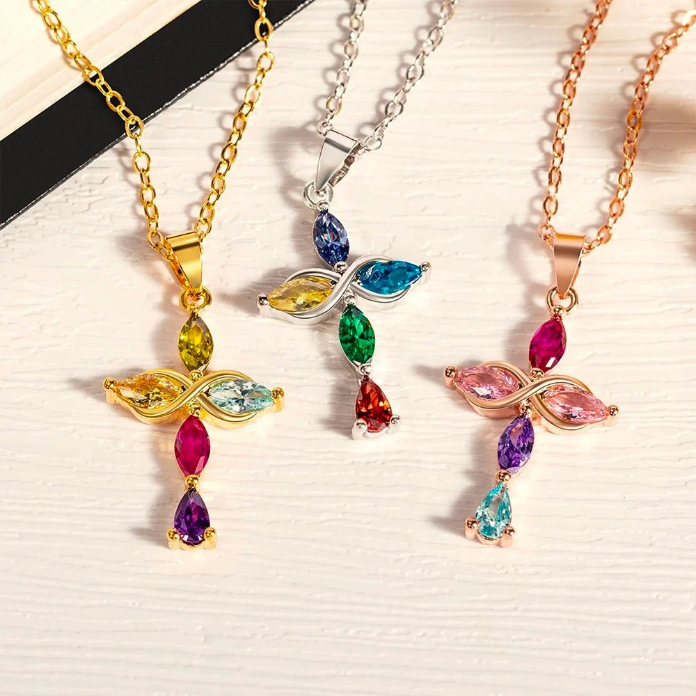 Custom Family Birthstones Infinite Cross Necklace