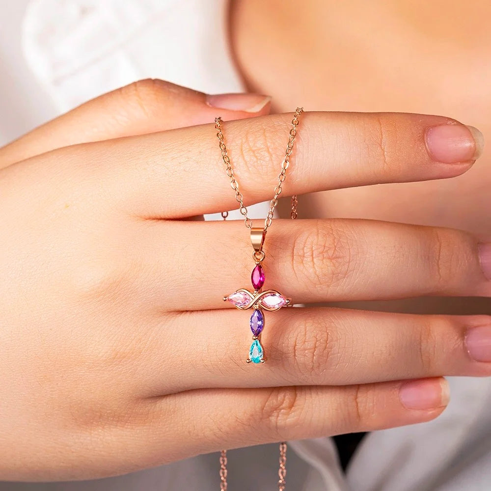 Custom Family Birthstones Infinite Cross Necklace