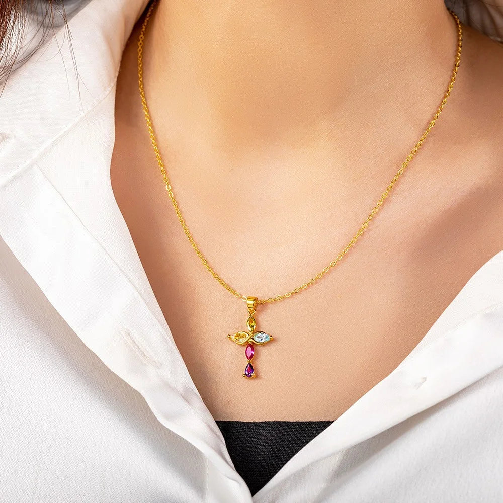 Custom Family Birthstones Infinite Cross Necklace