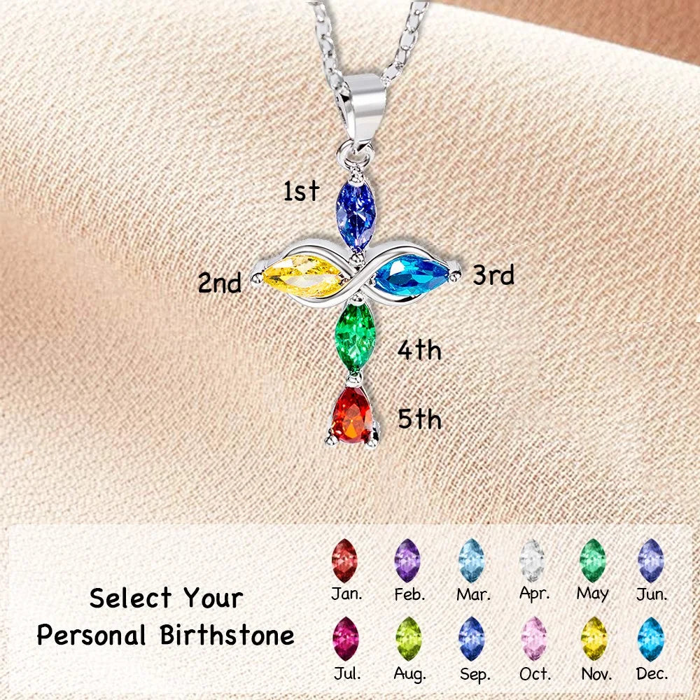 Custom Family Birthstones Infinite Cross Necklace