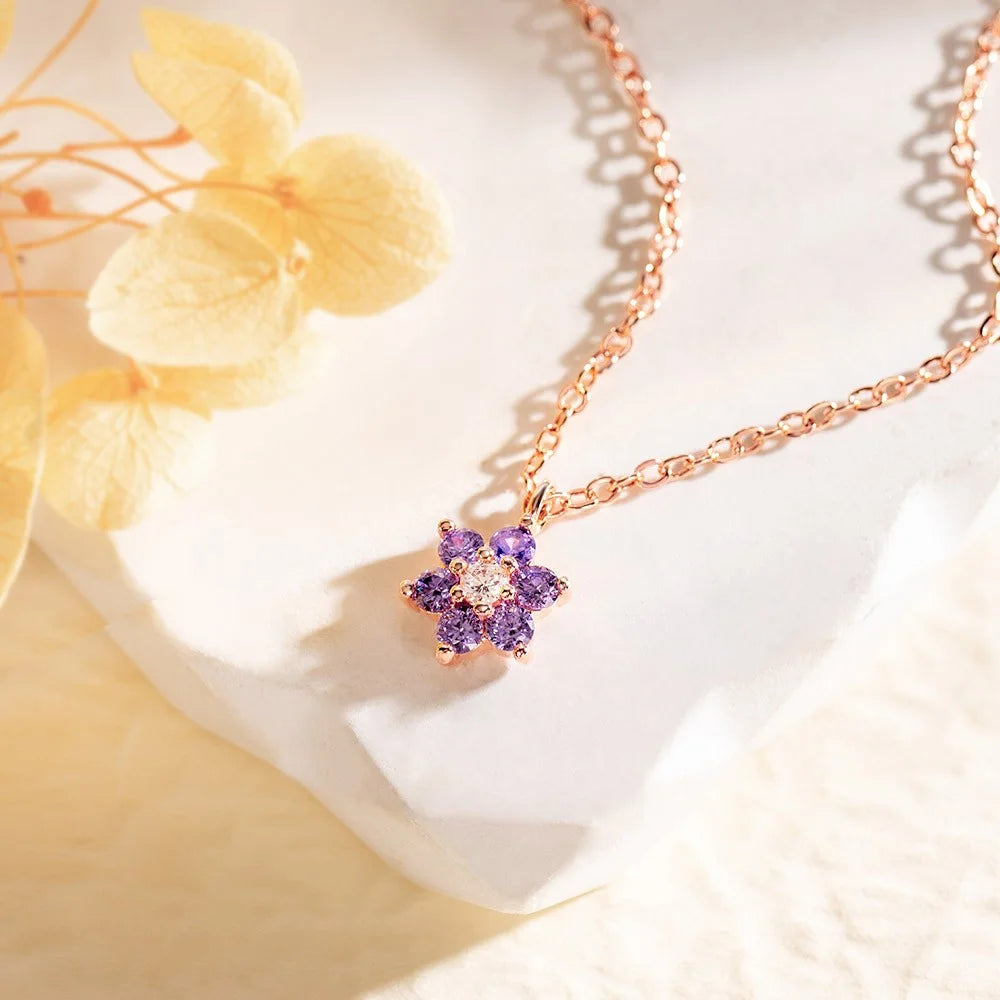 Personalized Floral Birthstone Necklace