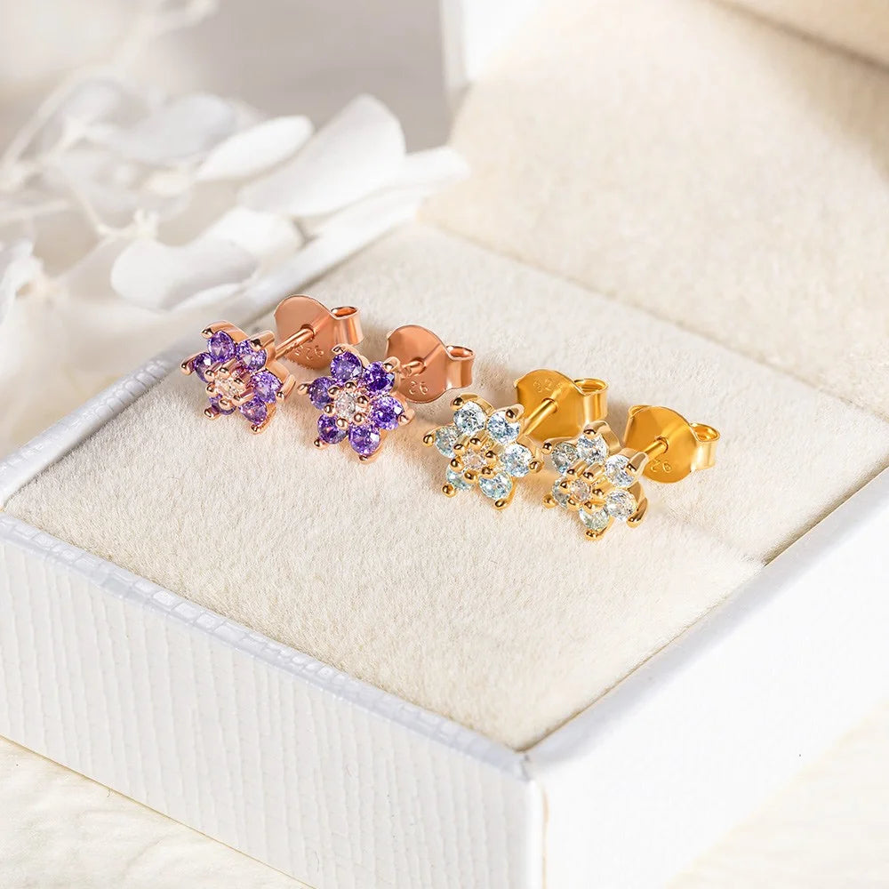 Custom Floral Birthstone Stud Earrings