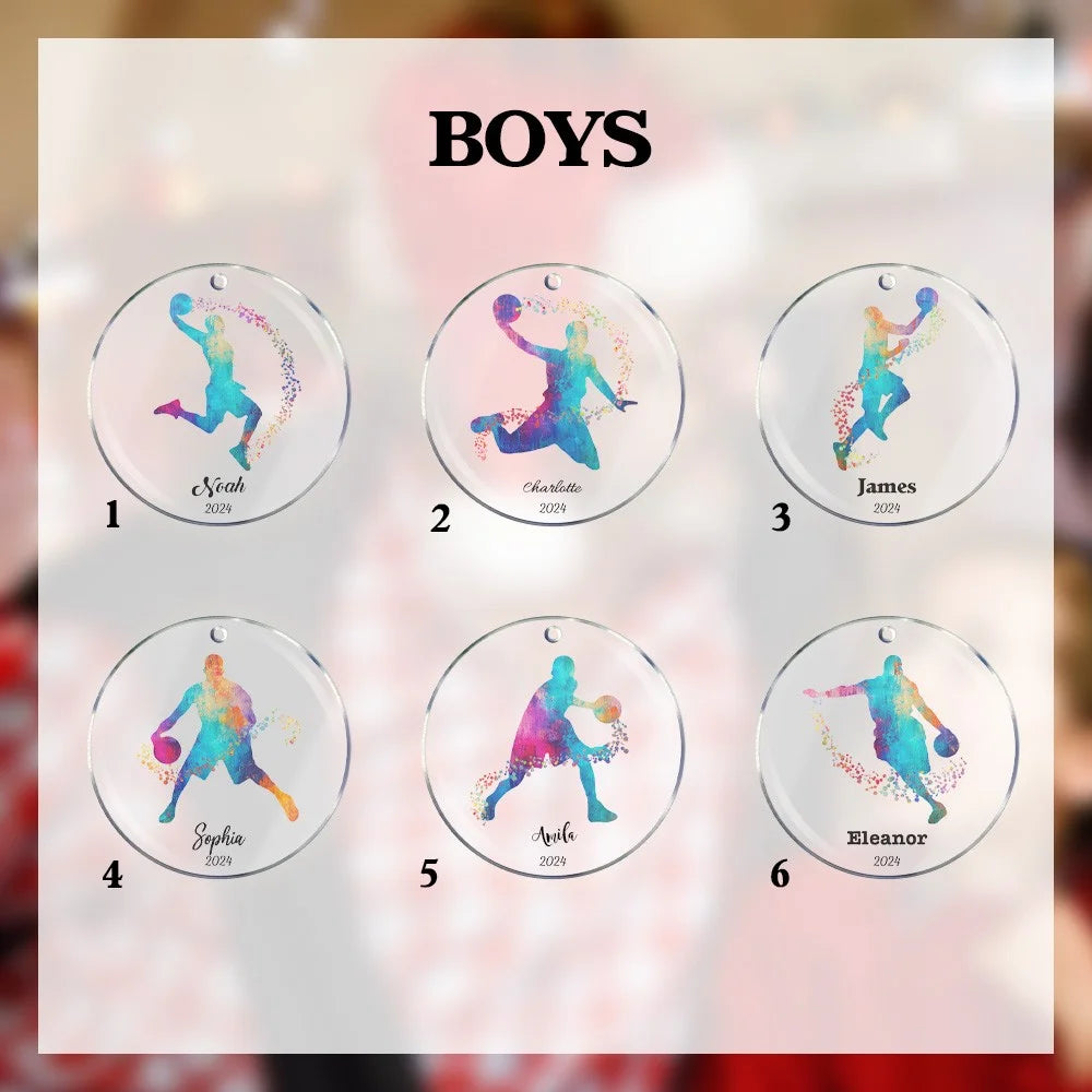 Watercolor Basketball Christmas Tree Ornament