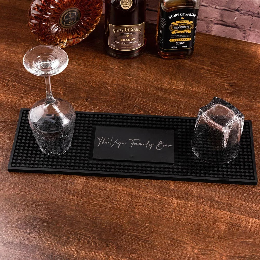Personalized Name Black Square Bar Mat