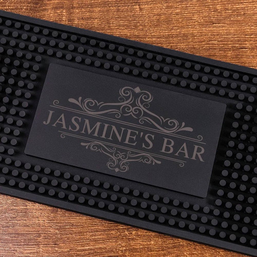 Personalized Name Black Square Bar Mat